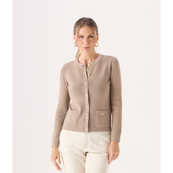 Cardigan Makenji Tricot Ml Com Botoes E Bolsos Feminino Cza Fendi